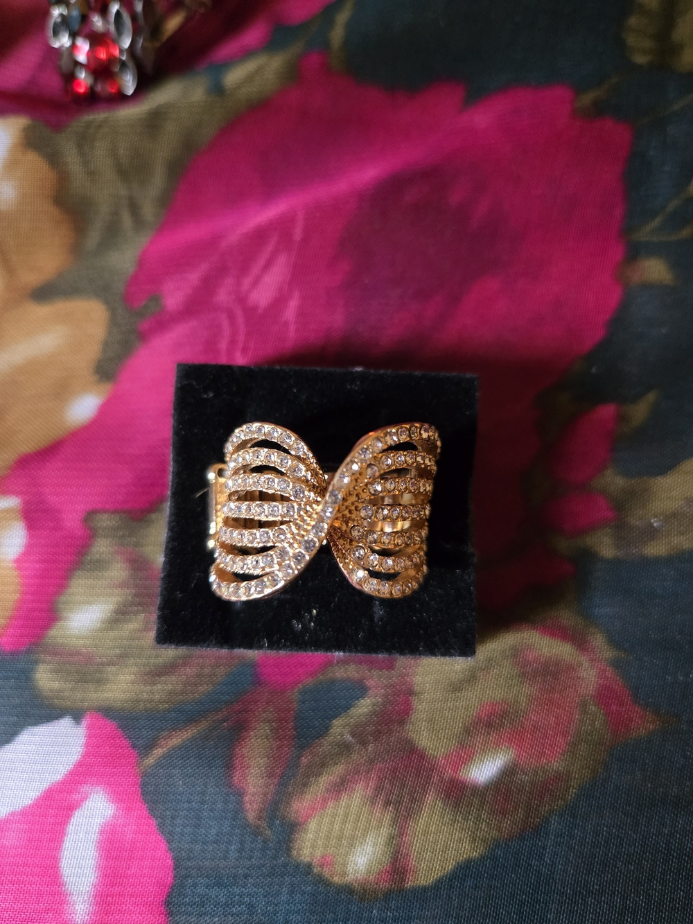 Gold-Tone Crystal Bow Statement Ring - Women Jewelry